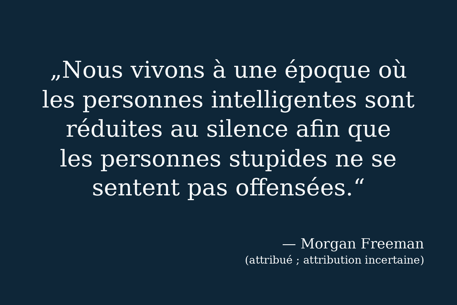 Citation sur les personnes intelligentes réduites au silence – attribuée à Morgan Freeman ; attribution incertaine ; attribution incertaine