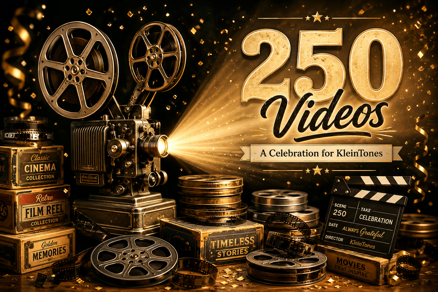 250 Videos – Jubiläum bei KleinTones mit historischem Filmprojektor und Filmrollen